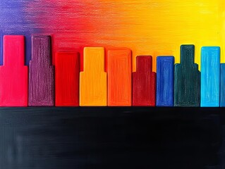 Wall Mural - A painting of a colorful city skyline on a black background