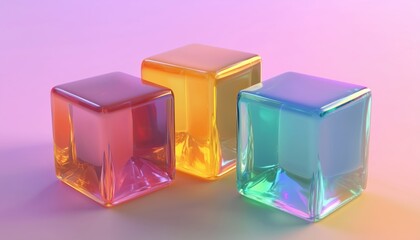 Poster - 3d Rendering Of Translucent Gradient Cubes And Materials In A Digital Computerized Environment. A Visually Stunning Display Of Digital Artistry.