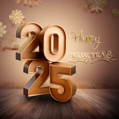 Wall Mural - 3d text new year 2025 gold realistic rendering new year celebration