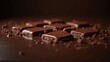 © Endry Creator - Dark chocolate pieces arranged haphazardly with crumbs against a brown background, creating a rich, indulgent atmosphere. Generative, AI,