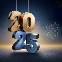 Wall Mural - 3d text new year 2025 gold realistic rendering new year celebration