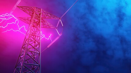 peak energy and consumption  concept. Electric tower with neon effects and lightning in a dramatic atmosphere.