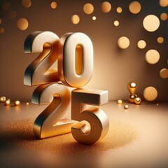 Wall Mural - 3d text new year 2025 gold realistic rendering new year celebration