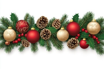 Picture a horizontal Christmas border with a line of plants and trees.