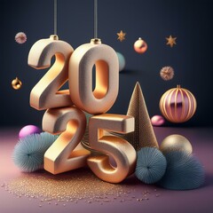 Wall Mural - 3d text new year 2025 gold realistic rendering new year celebration