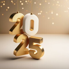 Wall Mural - 3d text new year 2025 gold realistic rendering new year celebration