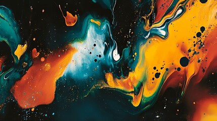 Wall Mural - Vibrant abstract background featuring colorful ink splashes blending into dynamic patterns with a modern artistic feel
