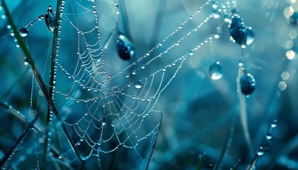 morning dew on the spider web. close up. nature background
