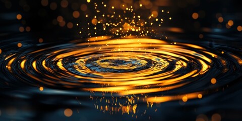 Wall Mural - Abstract metallic gold ripples on a dark surface reflective and high contrast