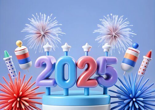 2025 Happy New year with sparlkers and fireworks