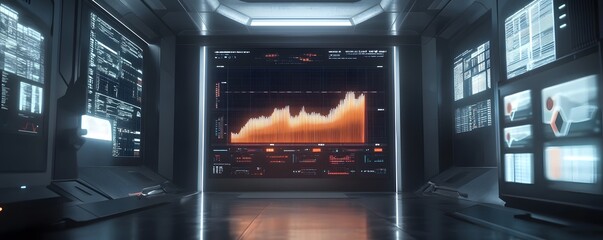 Fototapete - futuristic control room with data visualizations.