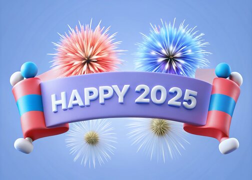 Happy new year 2025 colorful cinematic 3d render text design