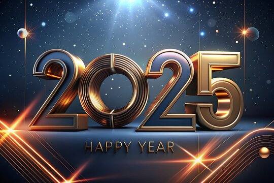 2025 Happy New Year on color gold background