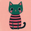 © pham - 緑色の猫がピンクの背景でストライプ模様の体を持つ様子を描いたイラスト