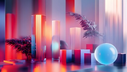Poster - A vibrant composition featuring colorful geometric shapes and elements, creating a dynamic and modern visual effect.