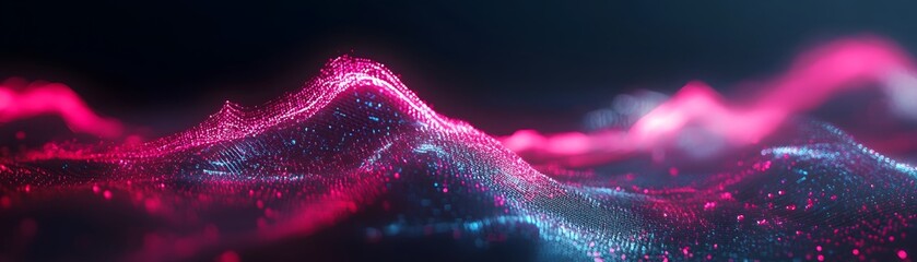 Poster - Abstract digital waves with vibrant pink and blue colors creating a dynamic visual effect in a soft-focus design.