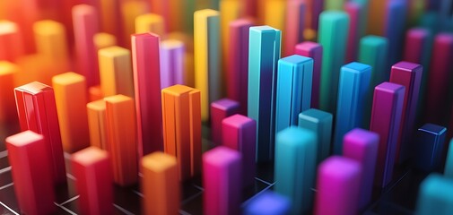 Poster - Vibrant bar graph displaying data trends with a colorful array of vertical bars representing growth and analysis.