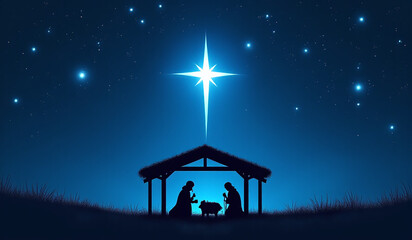 nativity scene features dark blue star beautiful christmas starry sky bright shining stars surroundi