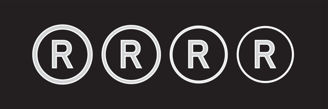 Registered trademark vector icon set black filled and outlined style.