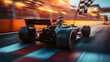 © Daniel - Formula One car crossing the finish line with a checkered flag, motion blur