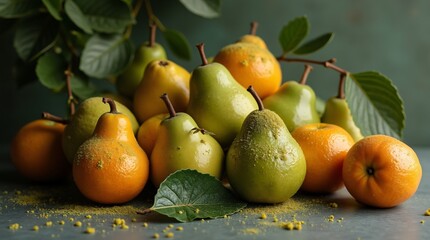 Poster - Ripe, juicy pears and apples, a healthy, vegetarian delight, isolated on a white background