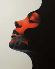 Elegant silhouette of woman's face with artistic smoke and bold red lighting effect