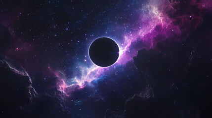 Wall Mural - Stunning cosmic scene featuring a solar eclipse surrounded by vibrant nebula and stars in deep space, showcasing the beauty of the universe. Ecliptic. Illustration