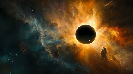 Wall Mural - Stunning cosmic scene featuring a solar eclipse surrounded by vibrant nebula and stars in deep space, showcasing the beauty of the universe. Ecliptic. Illustration