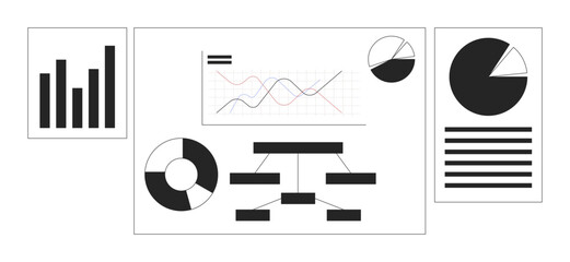 Poster - corporate charts posters black and white 2d line objects set. analysis diagrams. analytical graphs p