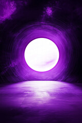 Wall Mural - purple glowing circular portal, futuristic glowing tunnel in purple, abstract sci-fi design with cos