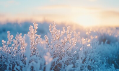 Wall Mural - A captivating frosty winter background showcasing a landscape covered in frost, with shimmering details that evoke a sense of wonder and beauty in winter