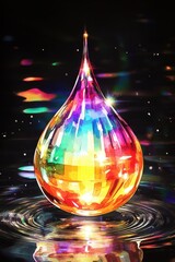 Poster - A vibrant, multicolored droplet reflecting rainbow hues against a dark background.
