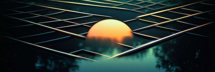 Poster - Abstract view of sunset through blinds with silhouette of plant