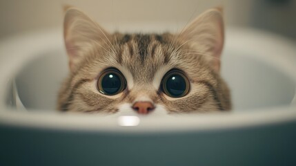 Poster - Adorable Cat Peeking Out from Bathroom Sink with Big Eyes