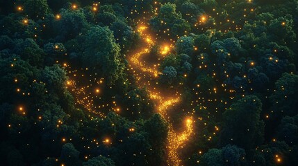 Magical Forest Path with Glowing Lights