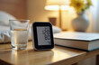 © yuntunen - Compact digital health monitor on bedside table in morning light.