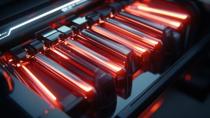 Leinwandbilder - Futuristic mechanical design with glowing red elements and details