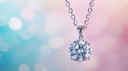 Aufkleber - Elegant Silver Necklace with Sparkling Round Diamond Pendant Design
