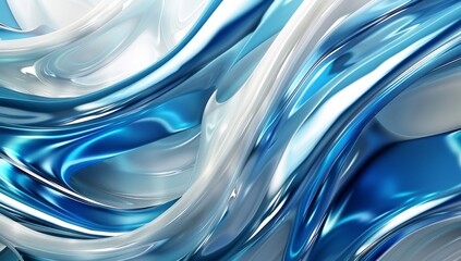 Fototapete - Digital artwork depicting an abstract background with flowing metallic blue waves, creating a sense of depth and movement. Website banner