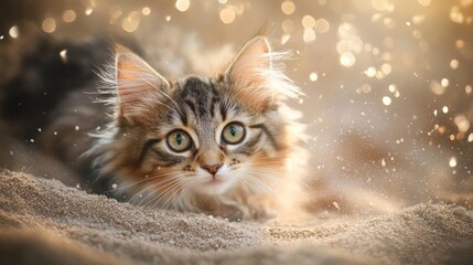 Poster - Playful Cat Surrounded by Sparkling Dust in a Dreamy Environment