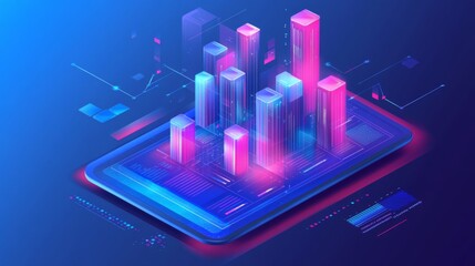 Aufkleber - Colorful Digital Cityscape Visualization on Tablet Screen