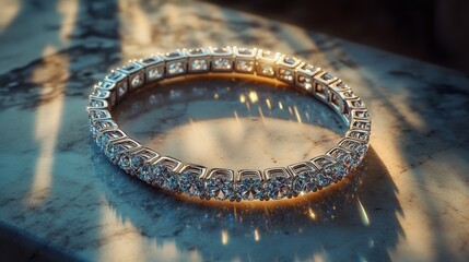 Aufkleber - Elegant Gold and Diamond Bracelet on Marble Surface with Lighting Effects