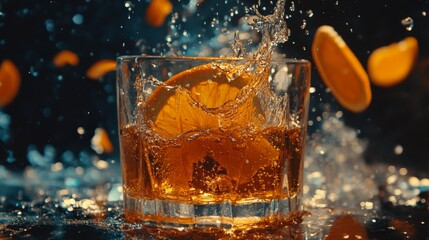 Poster - Refreshing Cocktail Splash with Orange Slices in Crystal Glass