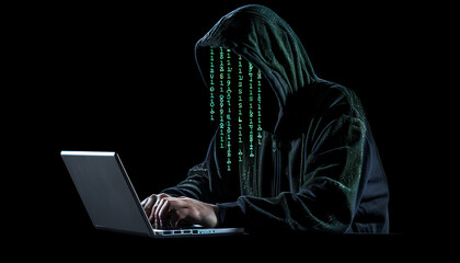 Hacker prints a code on a laptop keyboard to break into a cyberspace