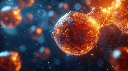 Wall Mural - a glowing red sphere surrounded by a blue background. generative ai