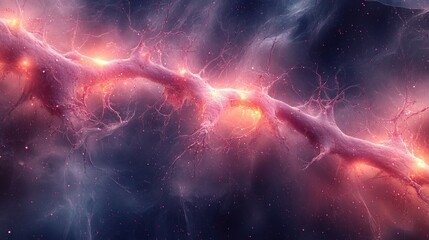 Wall Mural - a long pink and orange string of lights in the sky. generative ai