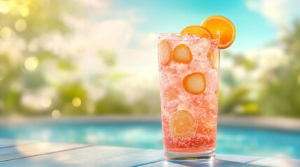 Poster - Refreshing Summer Drink with Citrus and Ice by the Poolside
