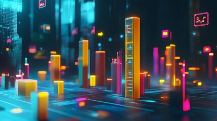 Poster - bright neon data visualization with abstract digital elements