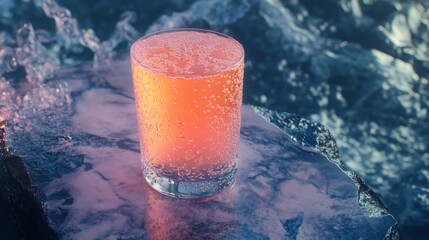 Aufkleber - Refreshing Sparkling Drink Against a Rocky Background with Bubbles