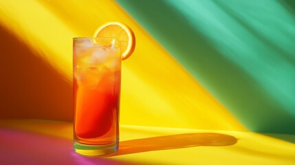Aufkleber - Refreshing Citrus Drink with Ice in Vibrant Colorful Background